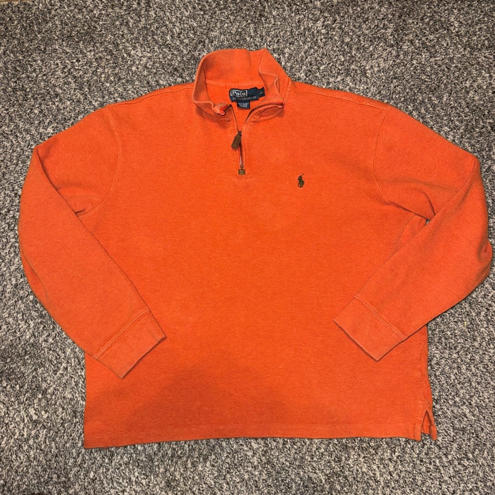 Polo Ralph Lauren Vintage Orange Quarter Zip Pullover Sweatshirt Mens XL